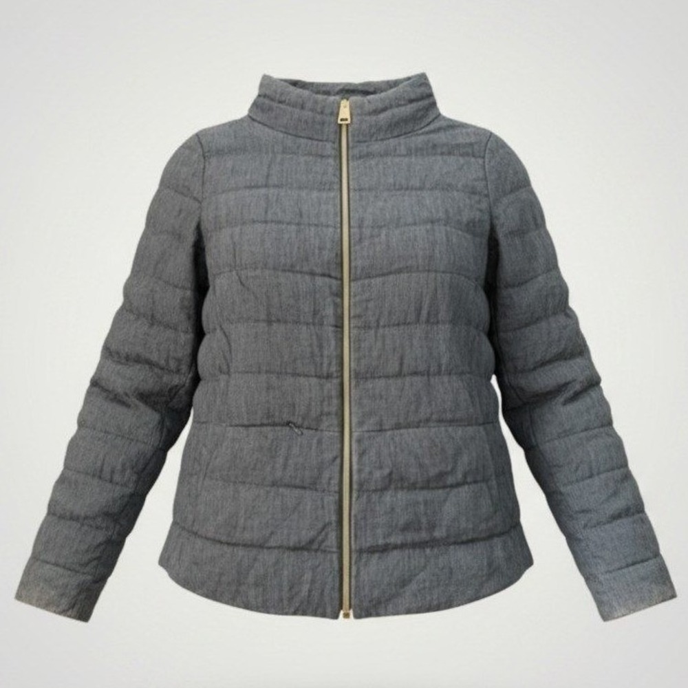 Herno Puffer Jacket Medium Blue Linen Blend Coat Quiet Luxury Italian Designer